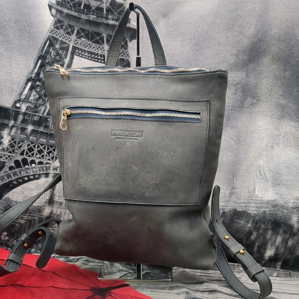 Parker Clay Faded Navy Blue Leather Backpack